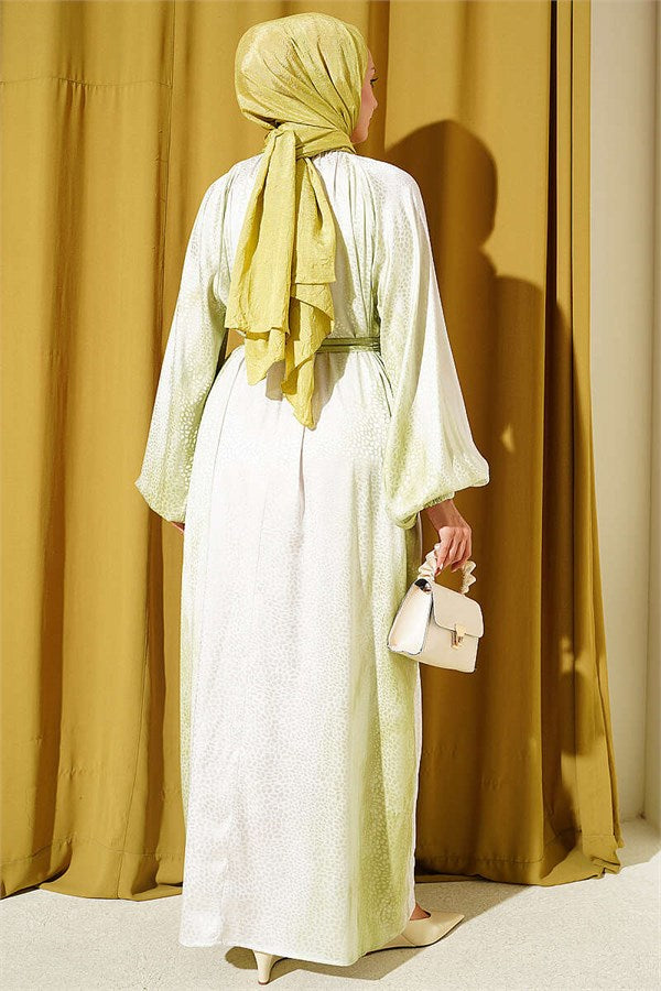 Jacquard Patterned Raglan Sleeve Dress, Pistachio Green