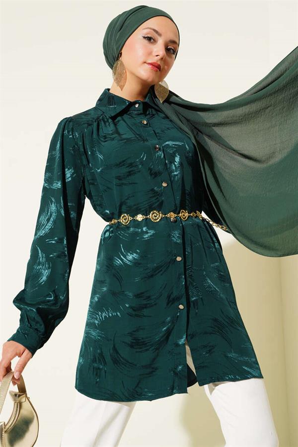 Jacquard Brush Pattern Shirt Emerald