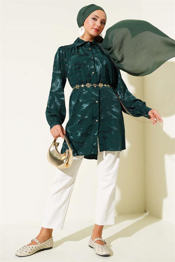 Jacquard Brush Pattern Shirt Emerald