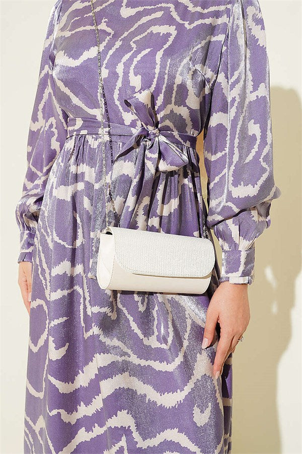 Jacquard Sleeve Pleated Dress Lilac