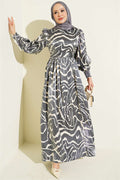 Jacquard Sleeve Pleated Dress Black