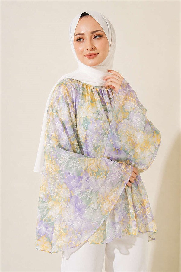Jacquard Embroidered Blouse Lilac