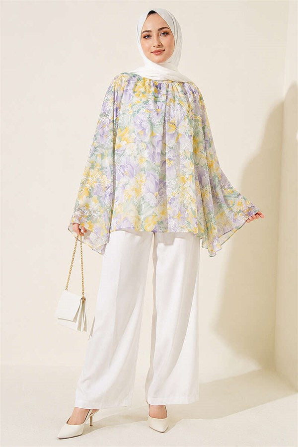 Jacquard Embroidered Blouse Lilac
