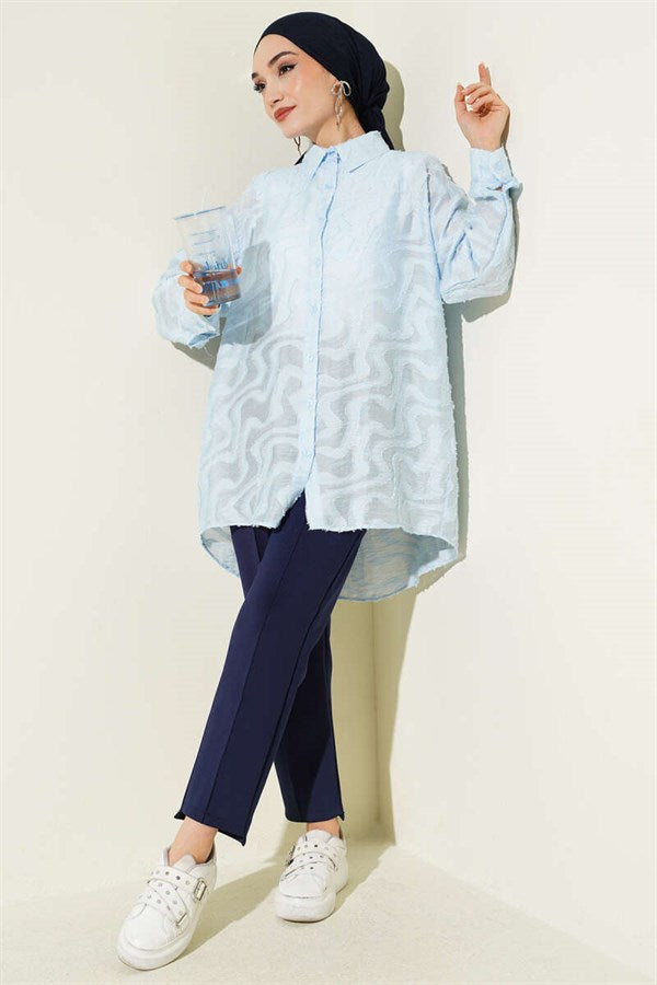 Jacquard Shirt with Tassel Detail, Baby Blue
