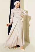 Jacquard Side-Tie Evening Dress, Beige