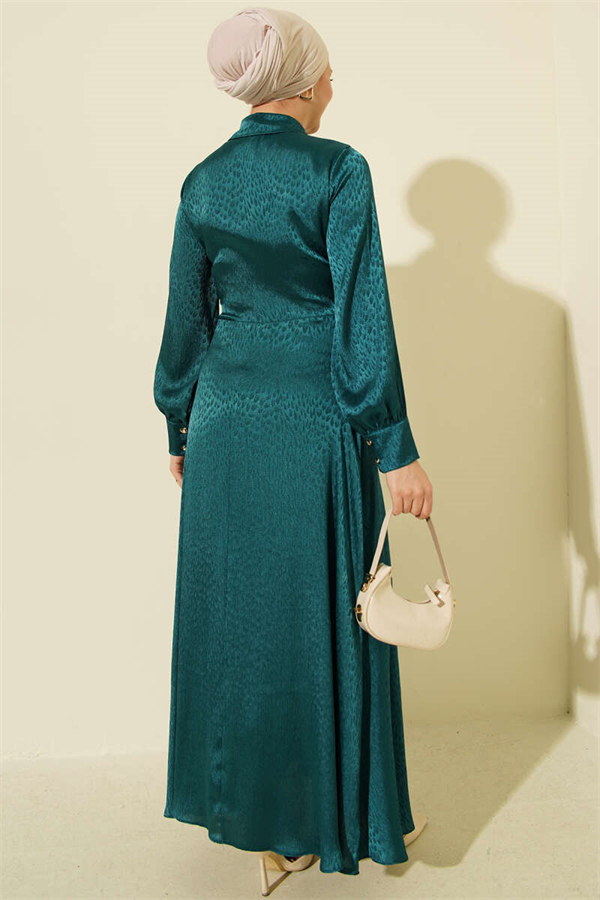 Jacquard Side-Tie Evening Dress in Petrol