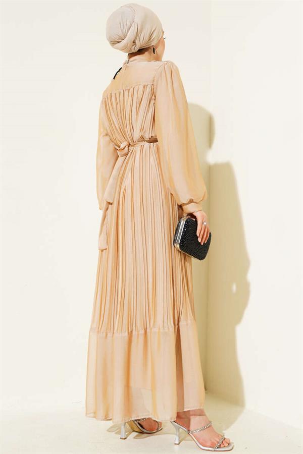 Janjan Pleated Dress Camel