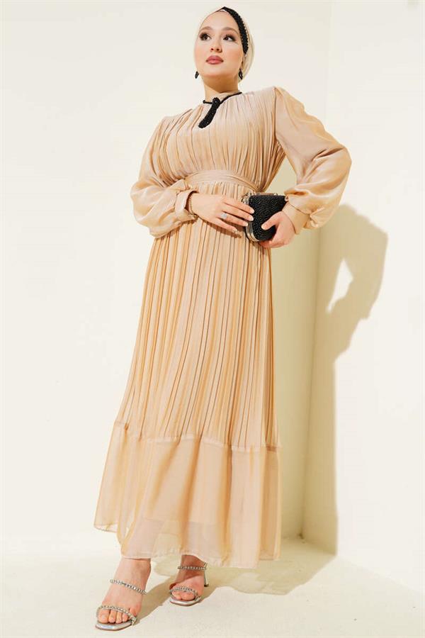 Janjan Pleated Dress Camel