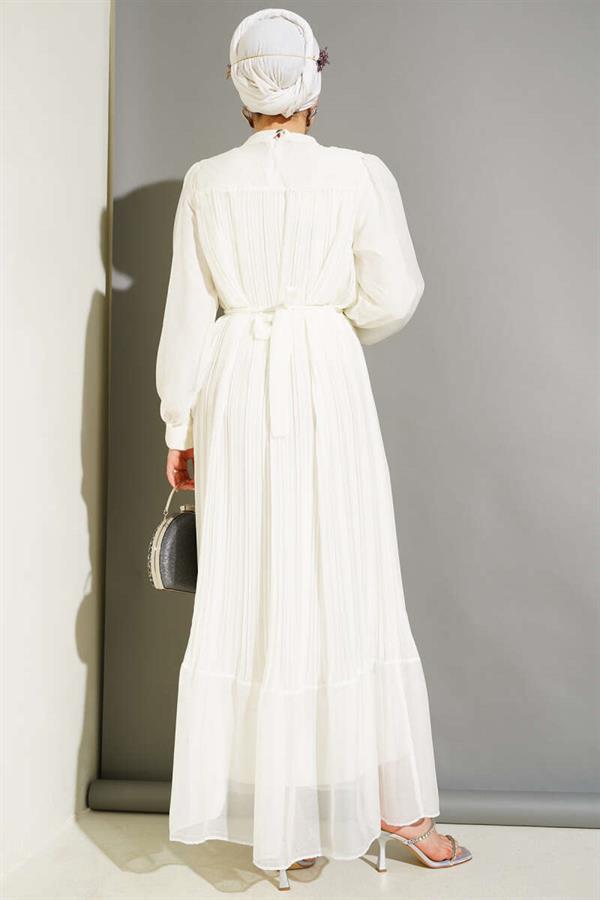 Janjan Pleated Dress Ecru