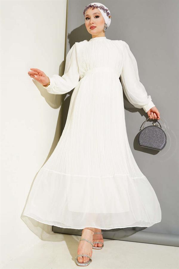 Janjan Pleated Dress Ecru