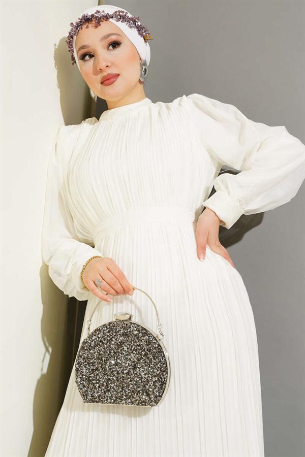 Janjan Pleated Dress Ecru