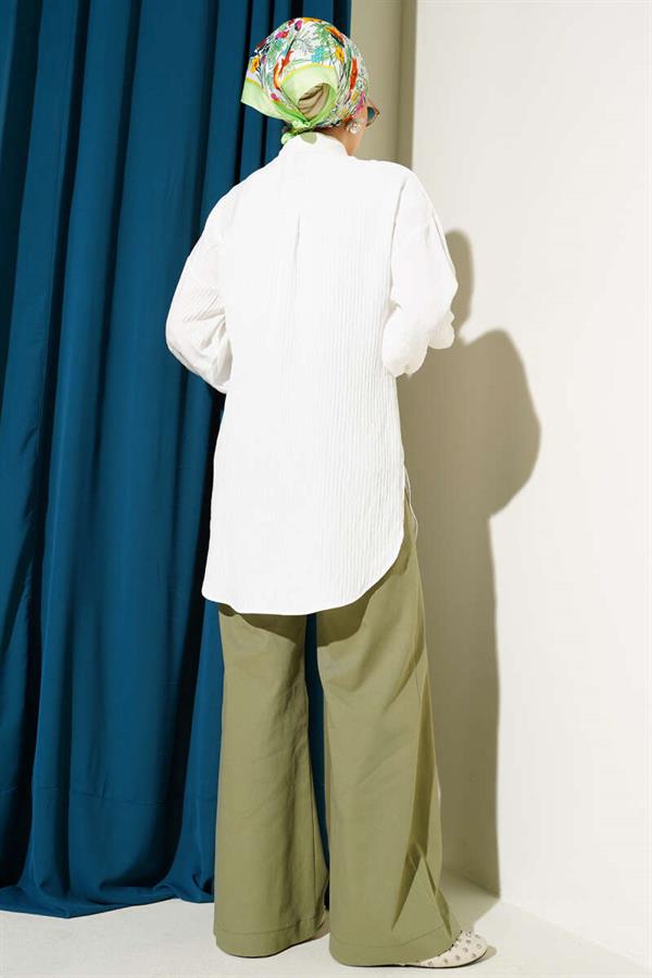 Embossed Striped Ankle String Shirt White
