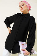 Embossed Striped Ankle String Shirt Black