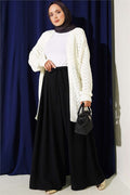 Embossed Pattern Mid-Length Knit Cardigan, Ecru