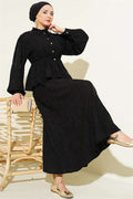 Embossed Patterned Tie Belt Skirt 2 Piece Set, Black