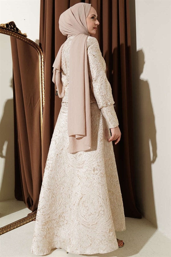 Embossed Jacquard Skirt 2 Piece Set, Beige