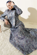 Embossed Jacquard Skirt Suit Navy Blue