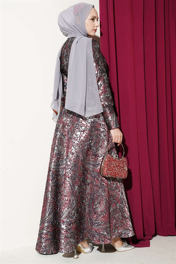 Embossed Jacquard Skirt 2 Piece Set in Purple