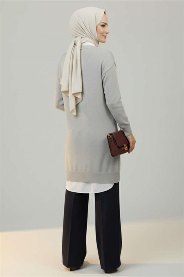 Embossed Pattern Soft Knit Tunic Gray