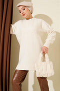 Embossed Pattern Soft Knitwear Tunic Bone
