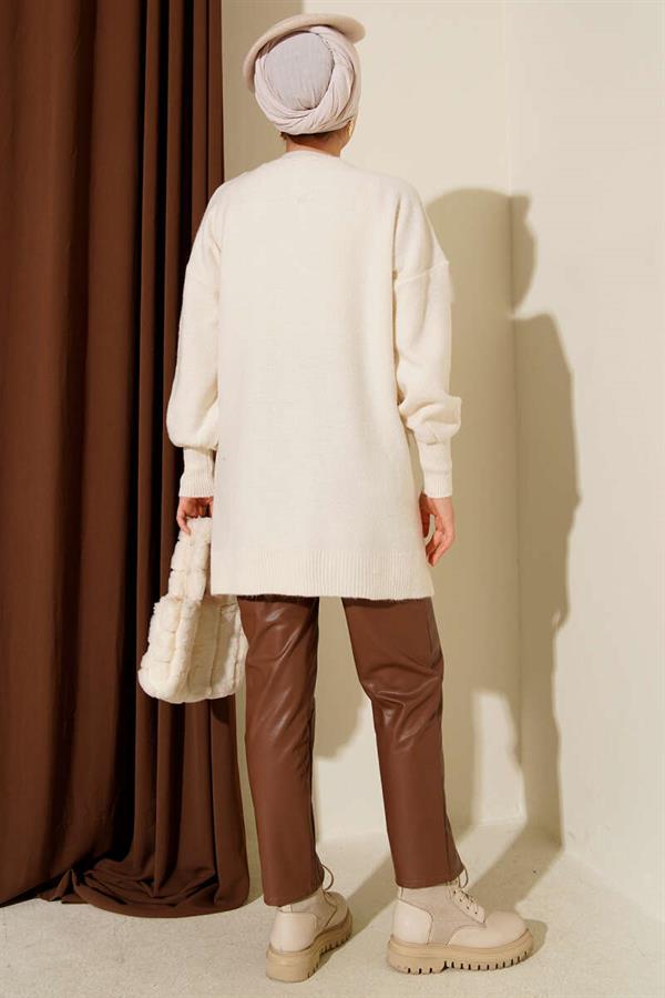 Embossed Pattern Soft Knitwear Tunic Bone