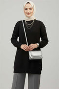 Embossed Pattern Soft Knit Tunic Black