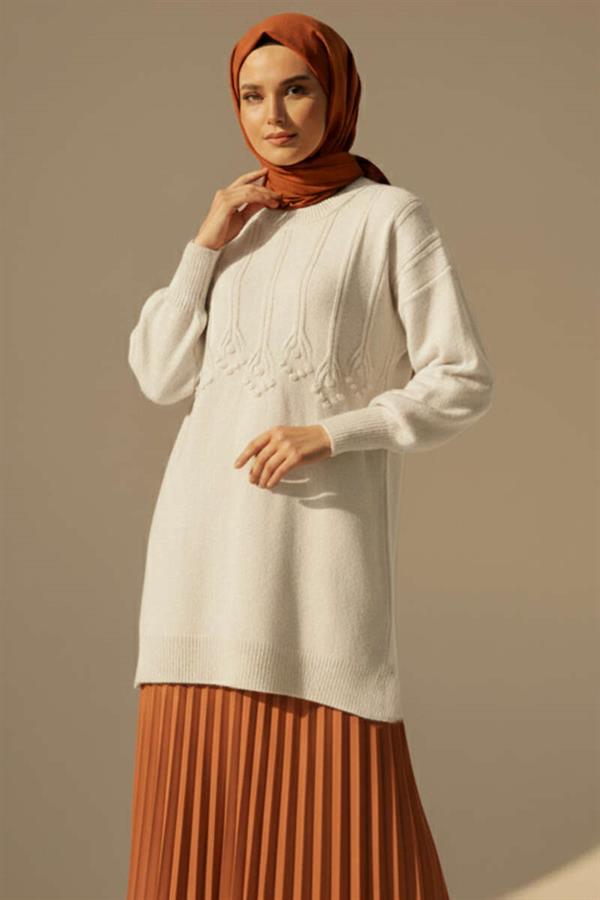 Embossed Pattern Soft Knitwear Tunic Stone