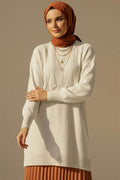 Embossed Pattern Soft Knitwear Tunic Stone