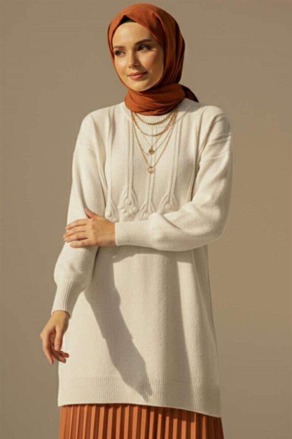 Embossed Pattern Soft Knitwear Tunic Stone