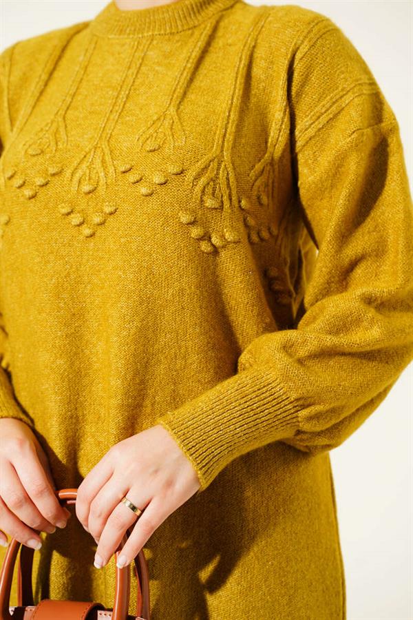 Embossed Pattern Soft Knit Tunic Oil Green