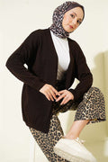 Embossed Basic Knit Cardigan Dark Brown
