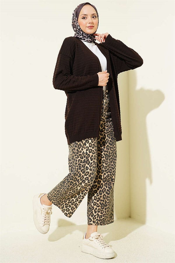 Embossed Basic Knit Cardigan Dark Brown