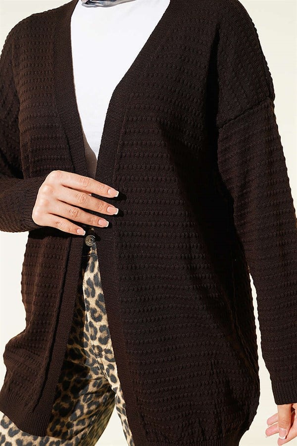Embossed Basic Knit Cardigan Dark Brown