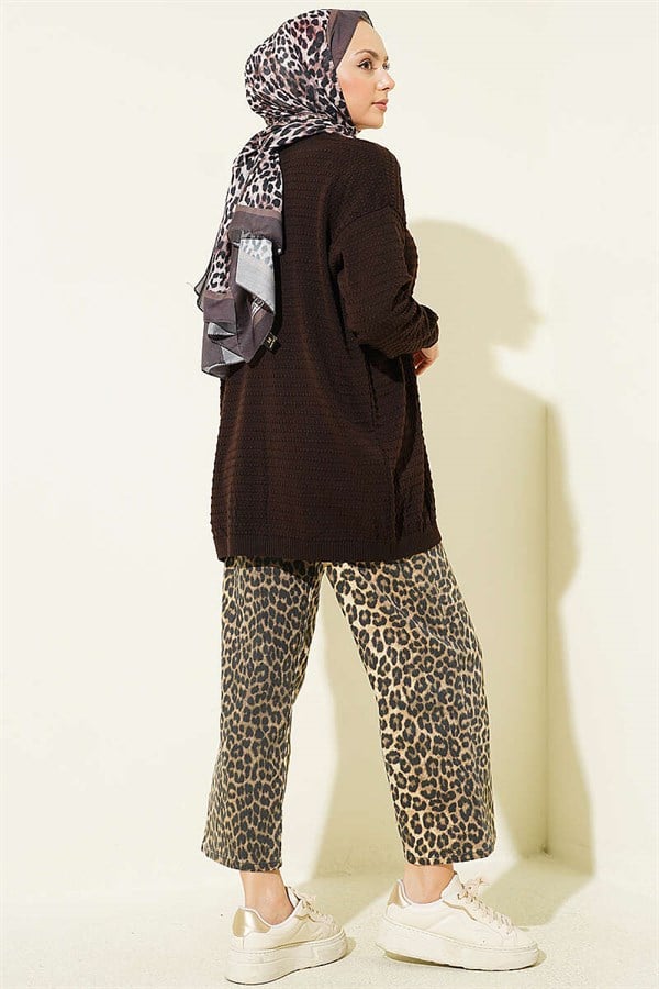 Embossed Basic Knit Cardigan Dark Brown