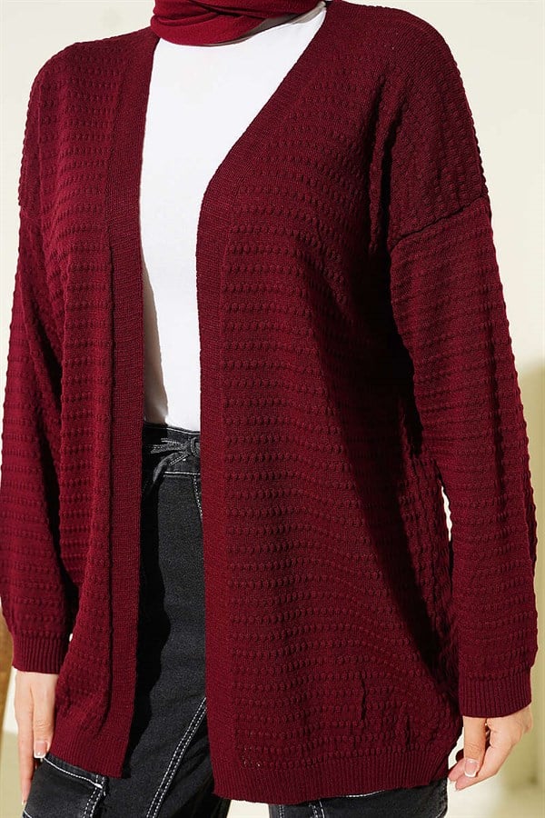Embossed Pattern Basic Knit Cardigan Burgundy