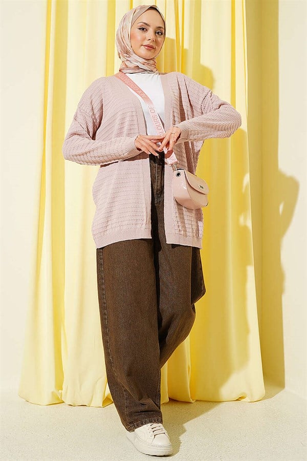 Embossed Basic Knit Cardigan, Powder Pink