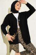 Embossed Pattern Basic Knit Cardigan Black