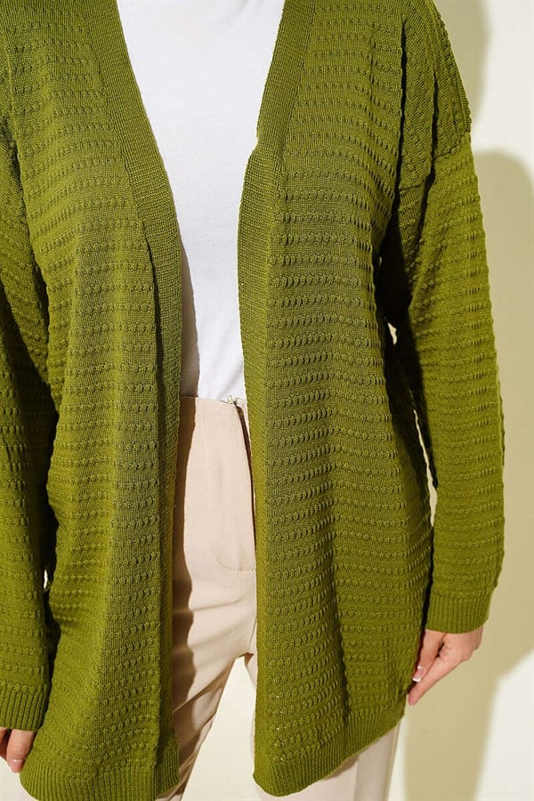 Embossed Pattern Basic Knit Cardigan Green