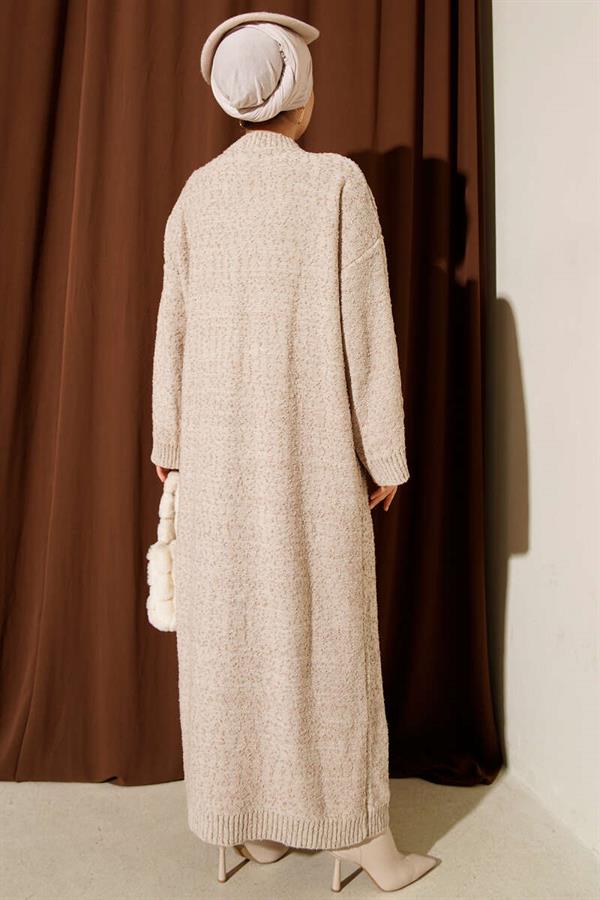 Embossed Patterned Knit Dress Beige