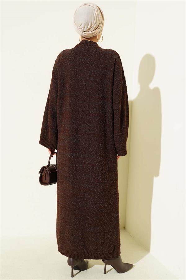 Embossed Patterned Knit Dress Brown