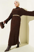 Embossed Patterned Knit Dress Brown
