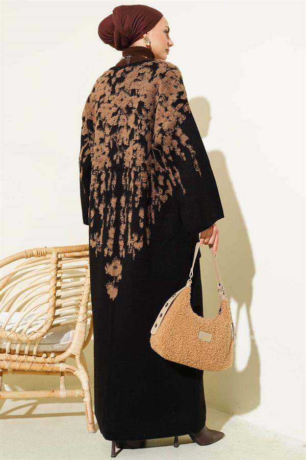 Embossed Patterned Knitted Long Cardigan, Mink Color
