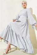 Embossed Flounced Belted Dress Gray