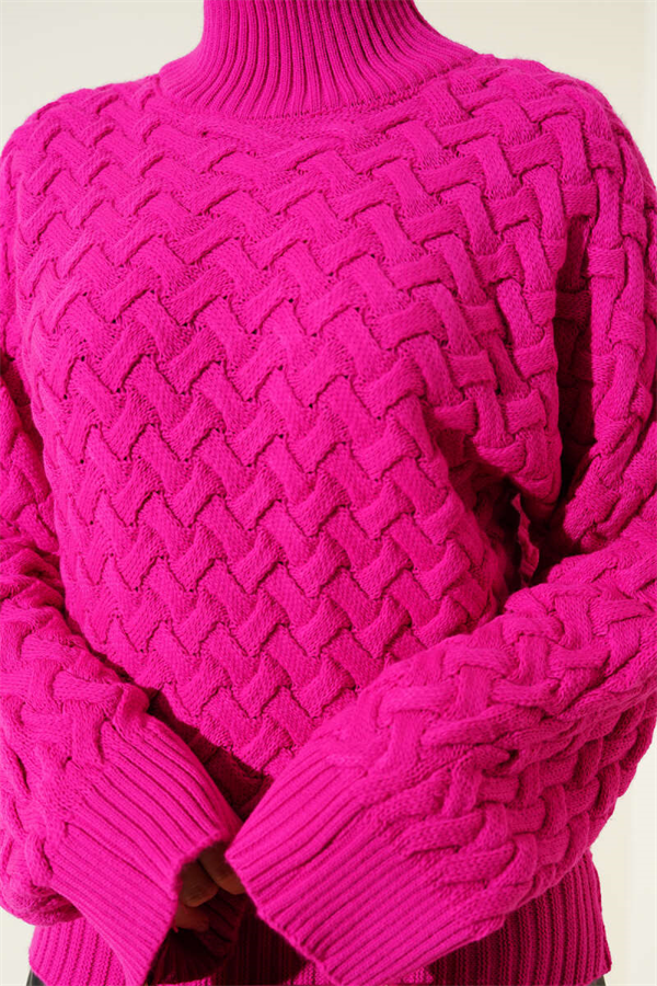 Embossed Batwing Sleeve Knit Sweater, Fuchsia