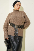 Embossed Batwing Sleeve Knit Sweater, Mink