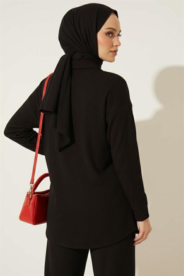 Velvet Fabric Corduroy 2 Piece Set Black