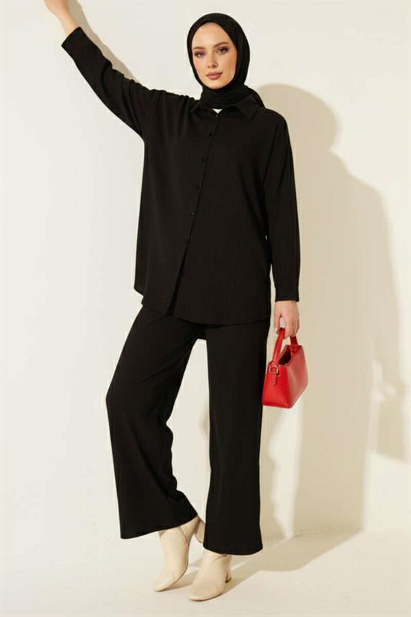 Velvet Fabric Corduroy 2 Piece Set Black