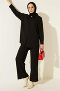 Velvet Fabric Corduroy 2 Piece Set Black