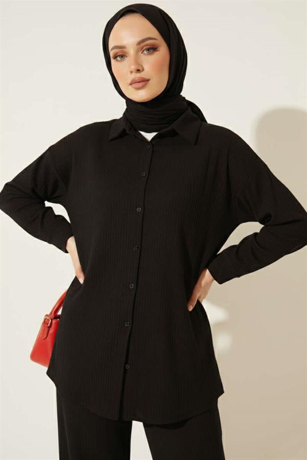 Velvet Fabric Corduroy 2 Piece Set Black