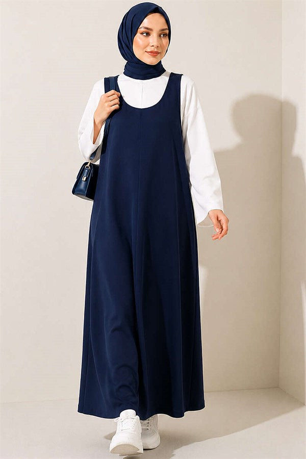 Navy Blue Thin-Strapped Tencel Sleeveless Vest